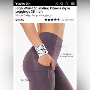 Yvette High Waist Sculpting Fitness Gym Leggings - Purple NWT
